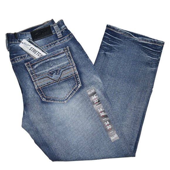 NEW True Luck Bootcut Jeans Men's Size 34x30 Thick Stitch Dark Wash BKE - Picture 9 of 9